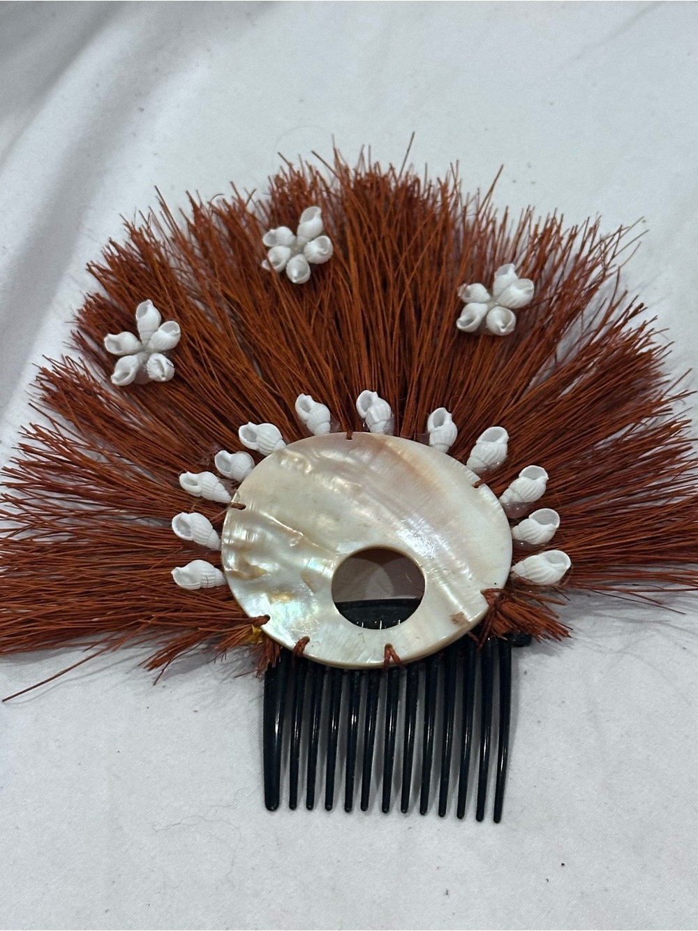 Ceremonial Shell & Straw Fan Hair Piece Tribal Honored